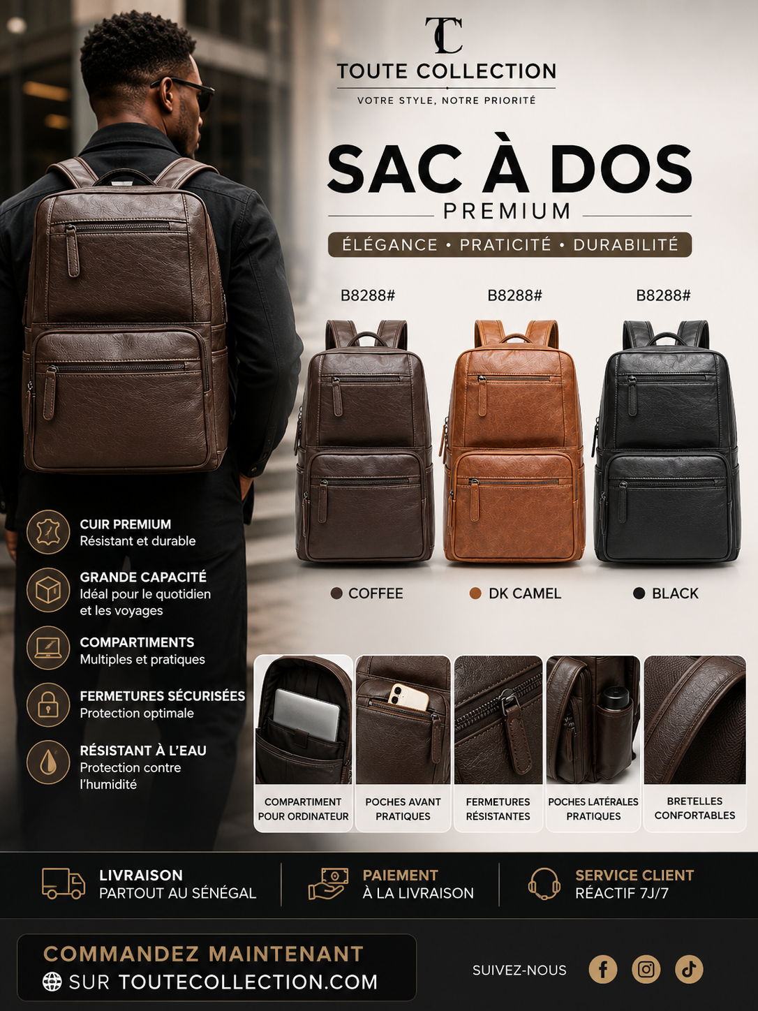 1eab4220-102d-452a-bcfb-4b40a35a9810 Sac à dos cuir – Image 1
